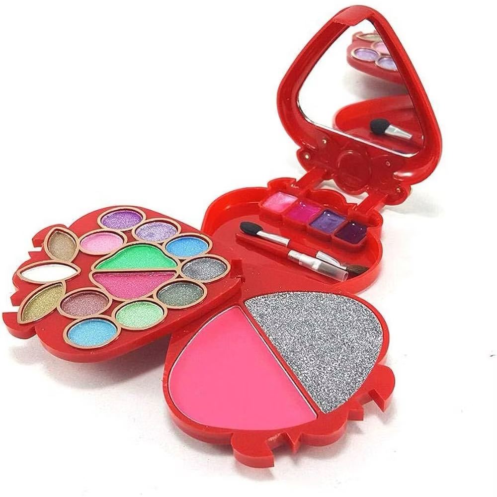 Kit de Maquiagem Infantil morango e maçã coração ( Sombras, blush, batom, Pincel ) mai kit em Oferta na Shopee
