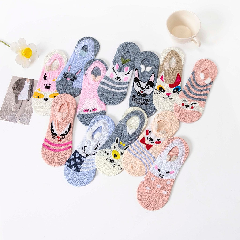 Meias Kit 6/12 Pares de Meia Sapatilha Feminina Estampada em Oferta na Shopee