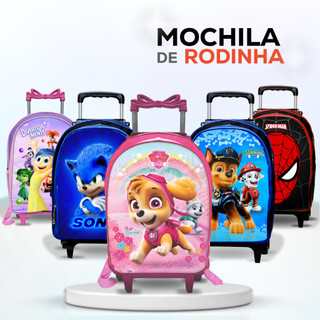 Mochila escolar infantil com rodinhas de silicone - Menina - Menino - Reforçada