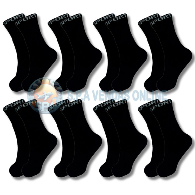 kit com 18 pares meia SPORT PRETA 100% algodão grossa alta qualidade cano longo