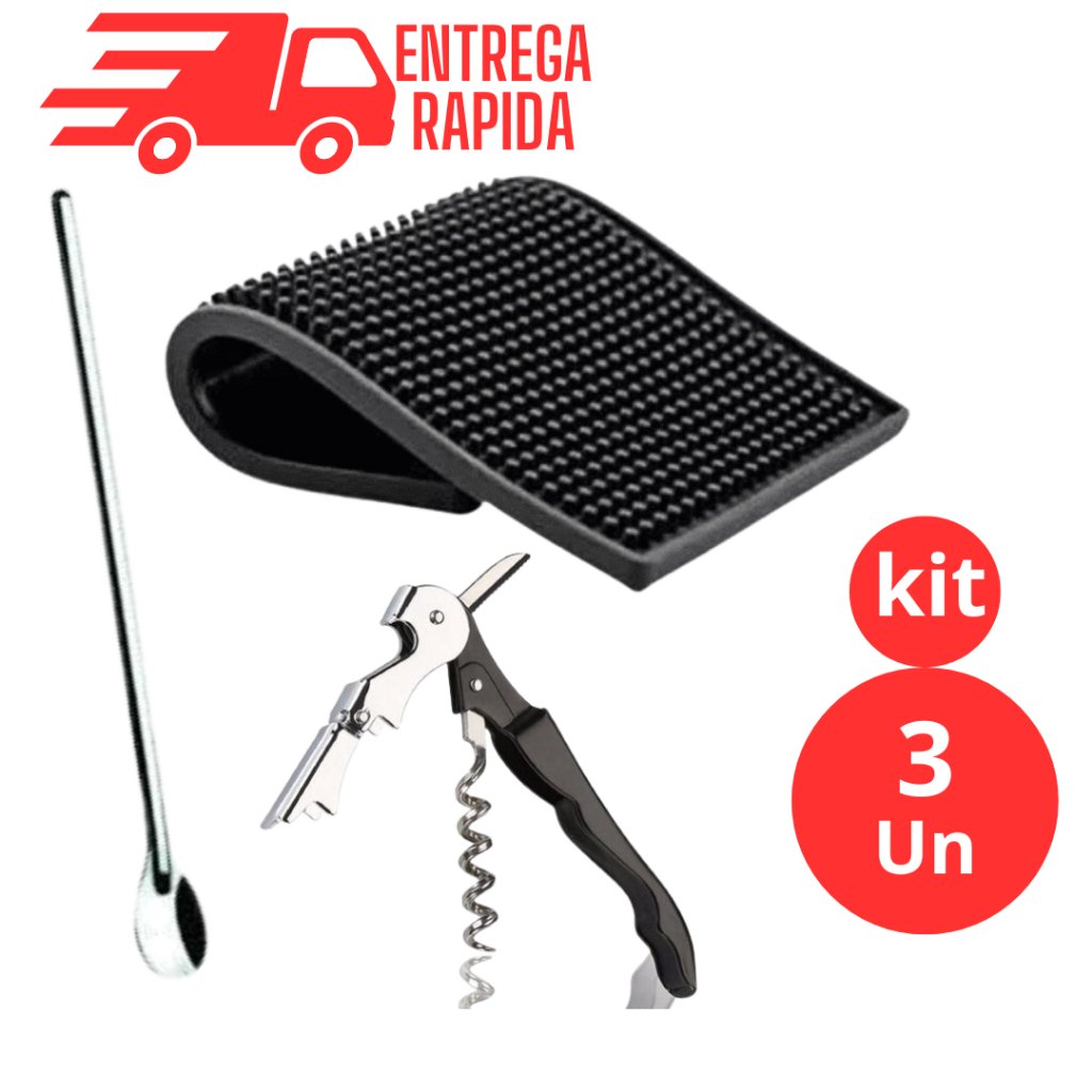 SACA ROLHA, COLHER BAILARINA e TAPETE ESCORREDOR Kit 3 Peças