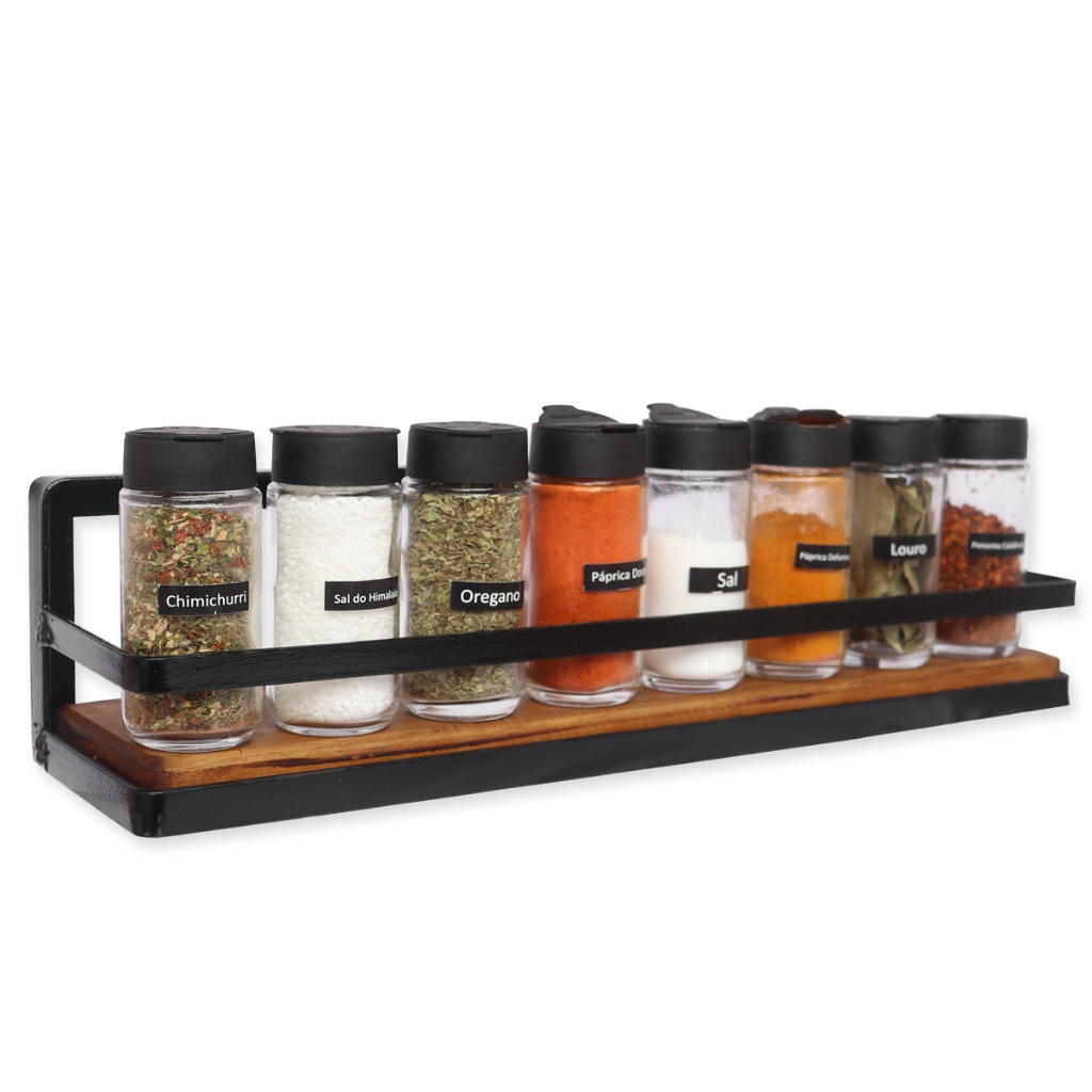 Prateleira Rustica Porta Condimentos Ferro E Madeira