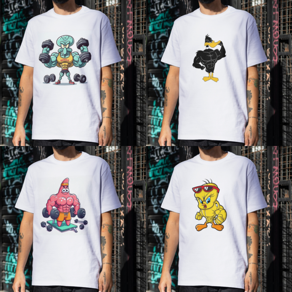 Camiseta Academia oversized Gym Personagens de Animação - Masculina e Feminina