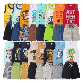 Kit 6 peças de roupas são 3 conjuntos menino roupa infantil masculino bebê bermuda e regata tamanho 1 2 3 4 6 8 em Oferta na Shopee