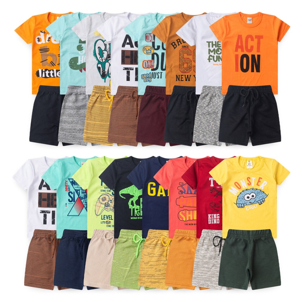 Kit 10 peças de roupas masculino infantil menino são 5 camisas e 5 bermudas camisa com estampa e shorts moletinho tamanh