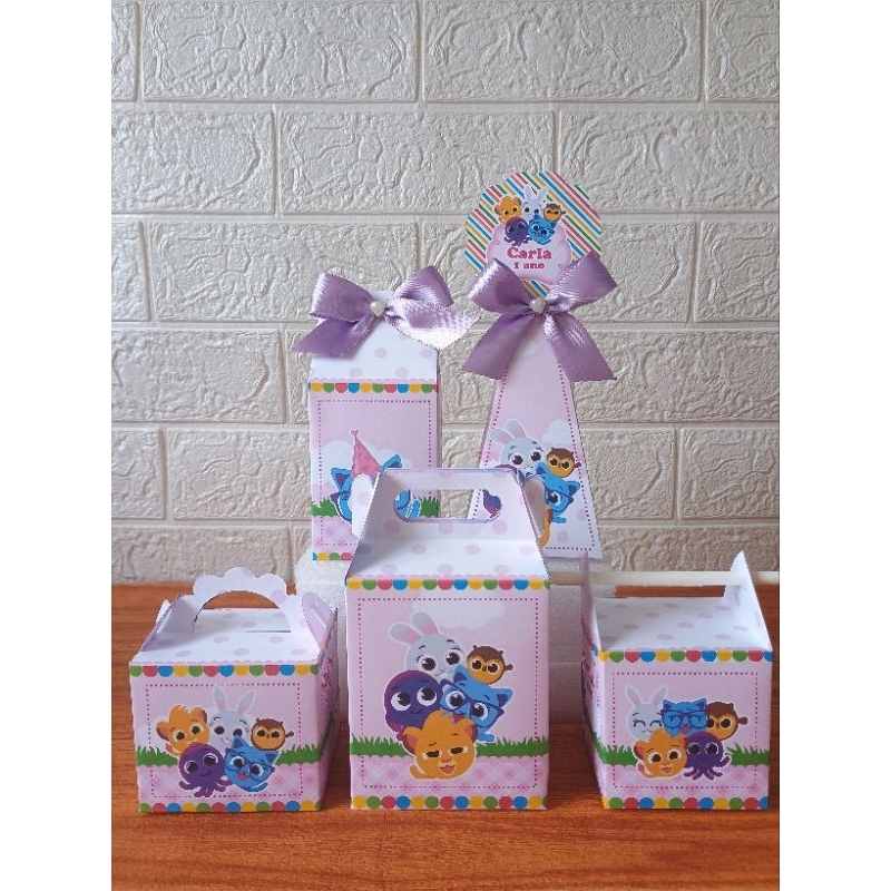 PEGUE E MONTE - Kit Caixinhas Personalizadas Bolofofos Rosa Menina para aniversário/ Lembrancinha para Festa/ Papelaria