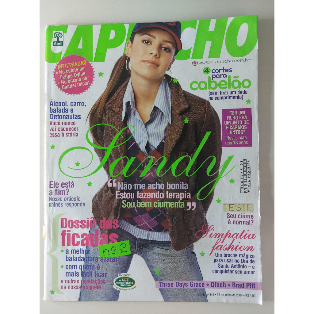 Revista Capricho Nº 942 Sandy Brad Pitt Capital Inicial Felipe Dylon Friends Avril Lavigne Chorão 2004