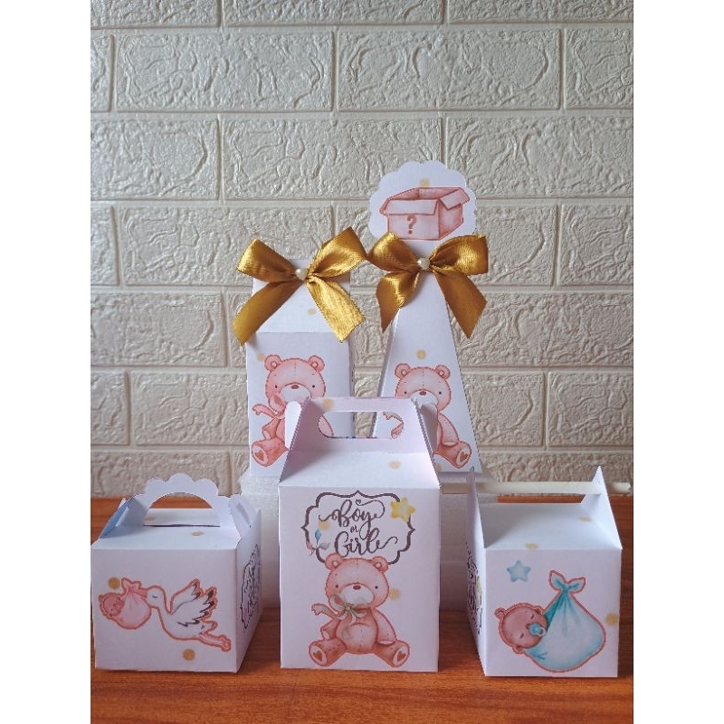 PEGUE E MONTE - kit Caixinhas Personalizadas Chá Revelação Branco e Dourado/ Lembrancinha Festa/ Papelaria