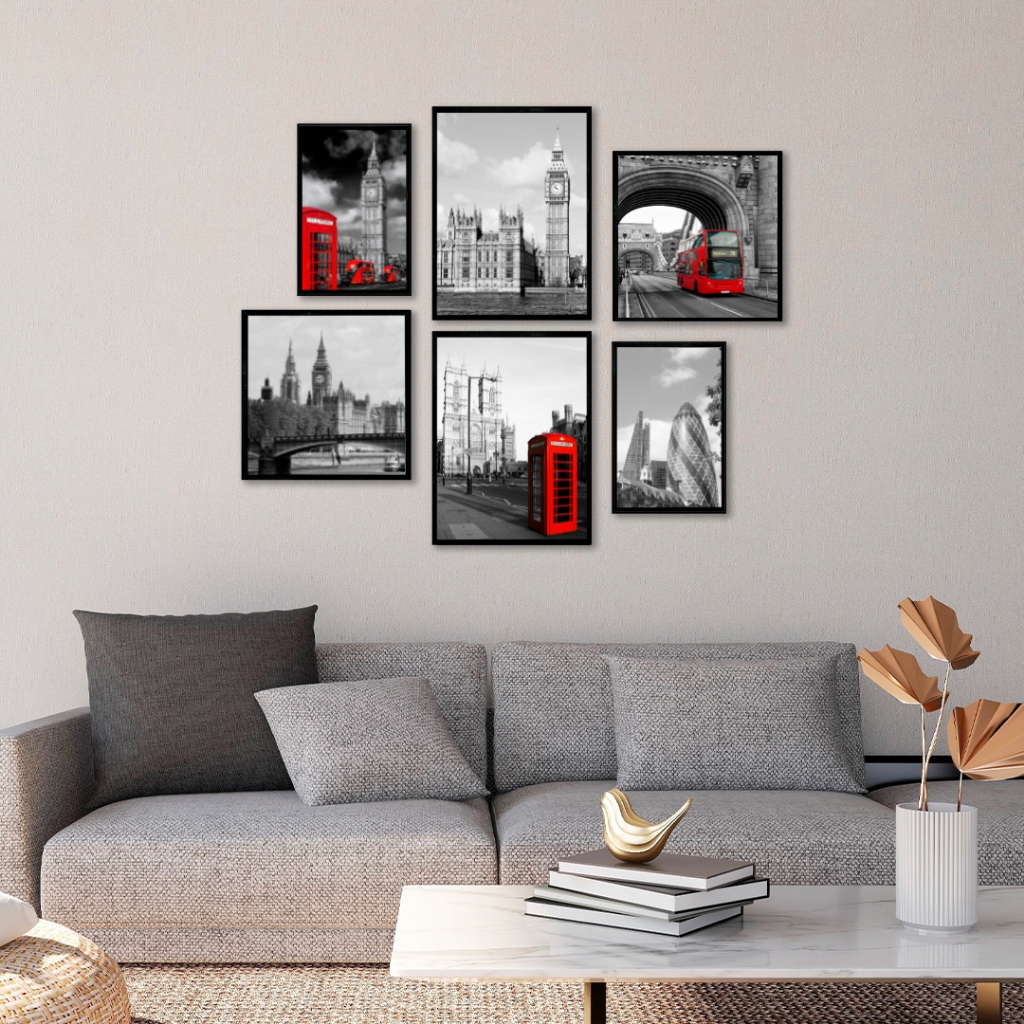Kit Quadro Decorativo Maravilhas Arquitetônicas de Londres 6 Peças Quarto Sala Escritorio