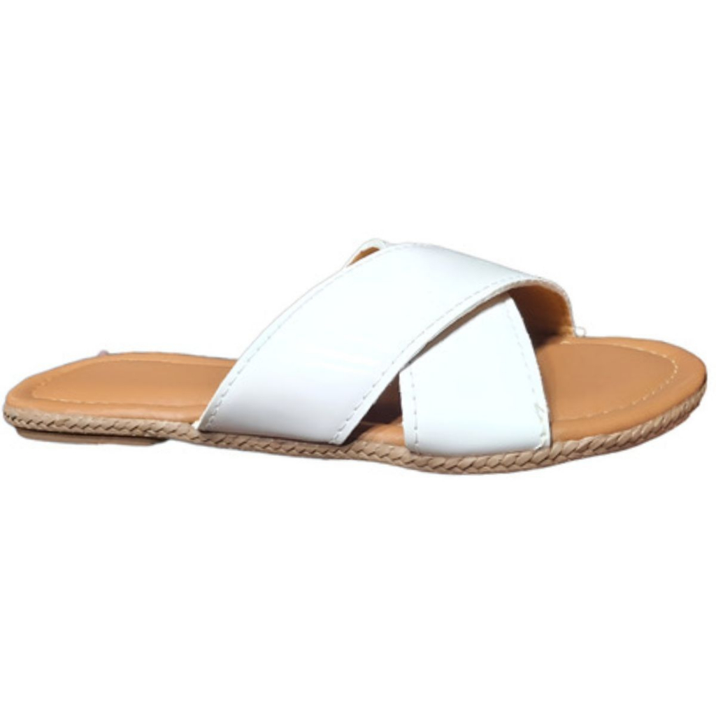Sandália Rasteira Branco Com Tiras Moda Blogueira Lançamento Moda Verão Confortavel