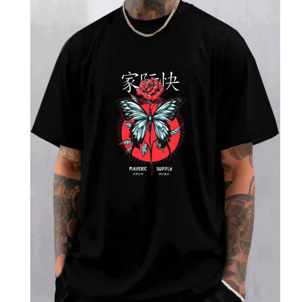 Camiseta Masculina Streetwear Borboleta Rosa Camisa Algodão Premium Malha 30.1 Lançamento