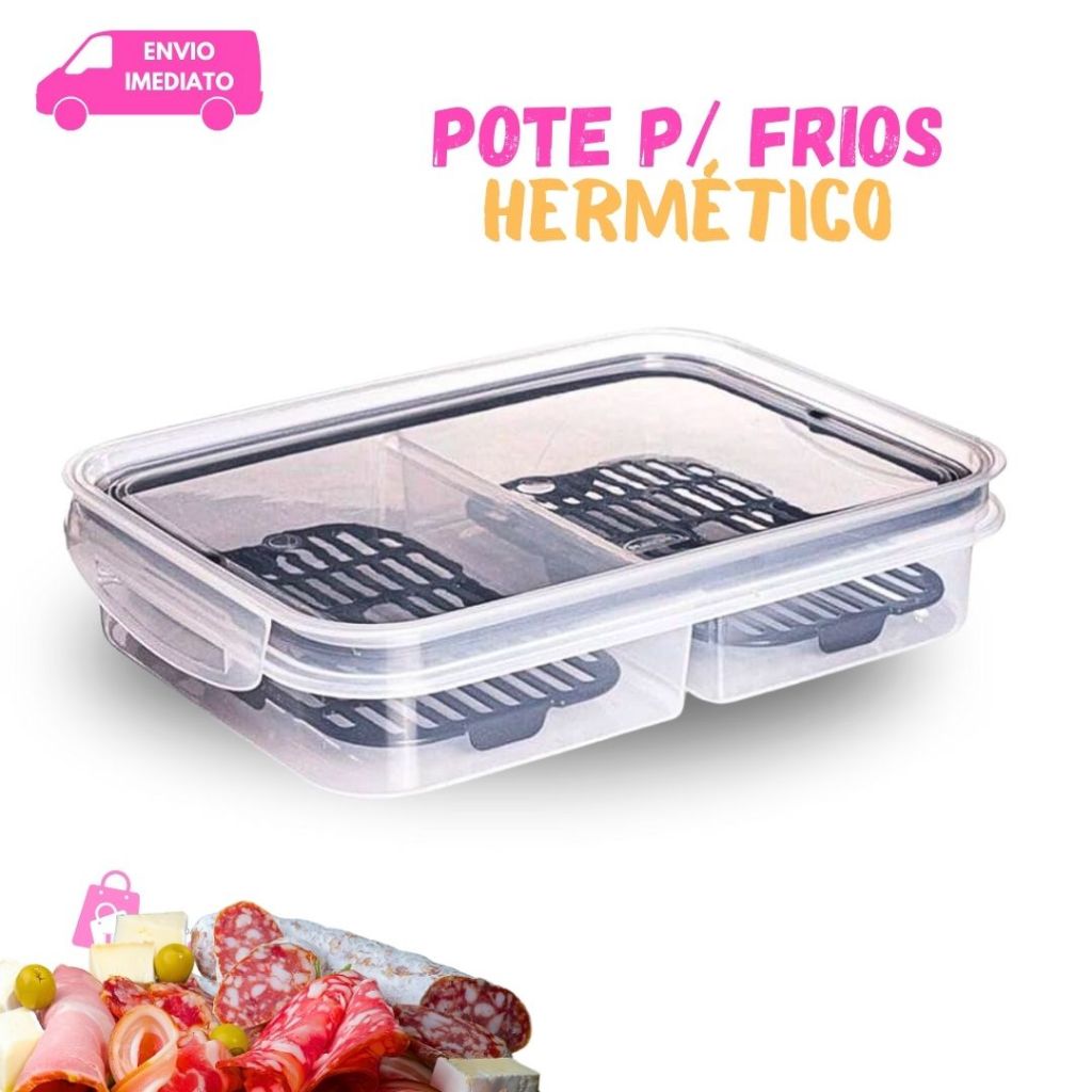 Pote Hermético 2 Divisórias Porta Frios C/ Escorredor Para Cozinha Organização em Oferta na Shopee