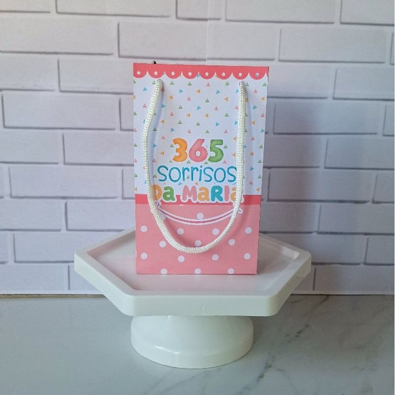 Sacolinha Surpresa Personalizada 365 Sorrisos Rosa PEGUE E MONTE Lembrancinhas Festa Infantil Aniversário