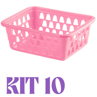 Kit 10 Cestos Organizador Multiuso 16x12x6cm Rosa em Oferta na Shopee
