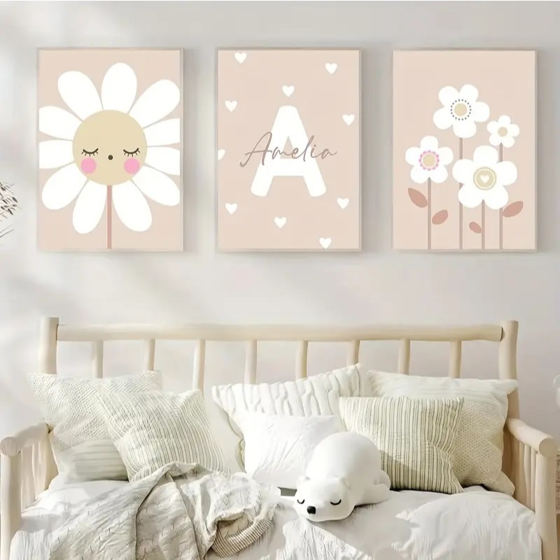 Quadro decorativo 3 peças 20x30 Girassol Flores rosa delicado decoração para quarto infantil menina bebê criança em Oferta na Shopee