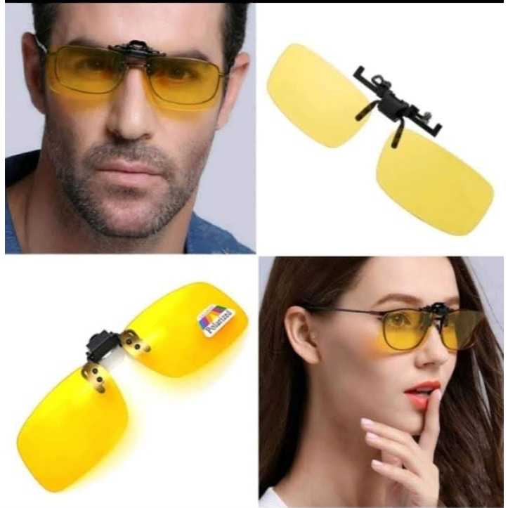 Óculos Clip On Retangular Amarelo Visão Noturna em Oferta na Shopee