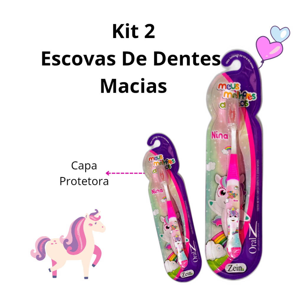 Kit 2 Escovas De Dentes Rosa Macia  Infantil Criança Unicórnio em Oferta na Shopee