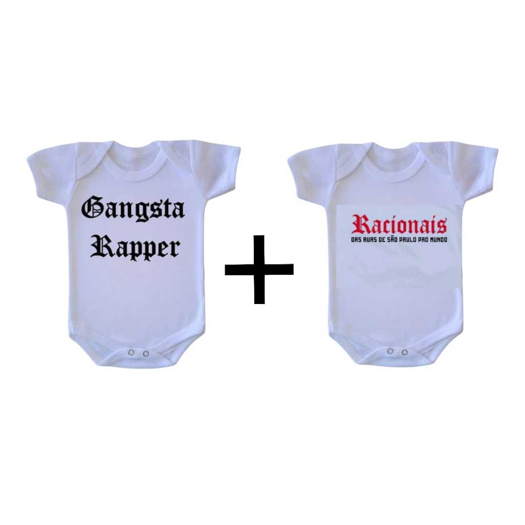 KIT 02 PEÇAS -  01 BODY PARA BEBÊ RACIONAIS + 01 BODY GANGSTER RAPPER FANTASIA BEBÊ ROUPA PARA BEBE