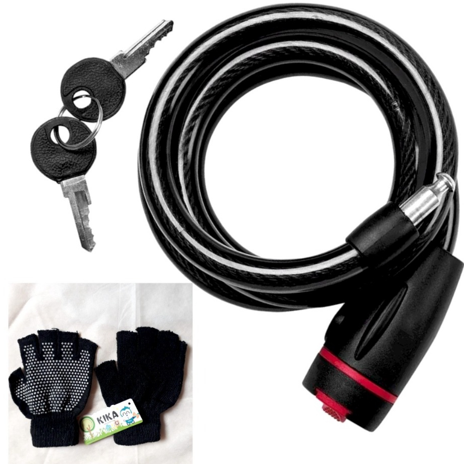 Trava Segurança Cadeado Anti-furto Bike Bicicleta Moto 2 Chaves Medidas 70cmx12mm Imporiente + 1 Par de Luvas Meio dedo