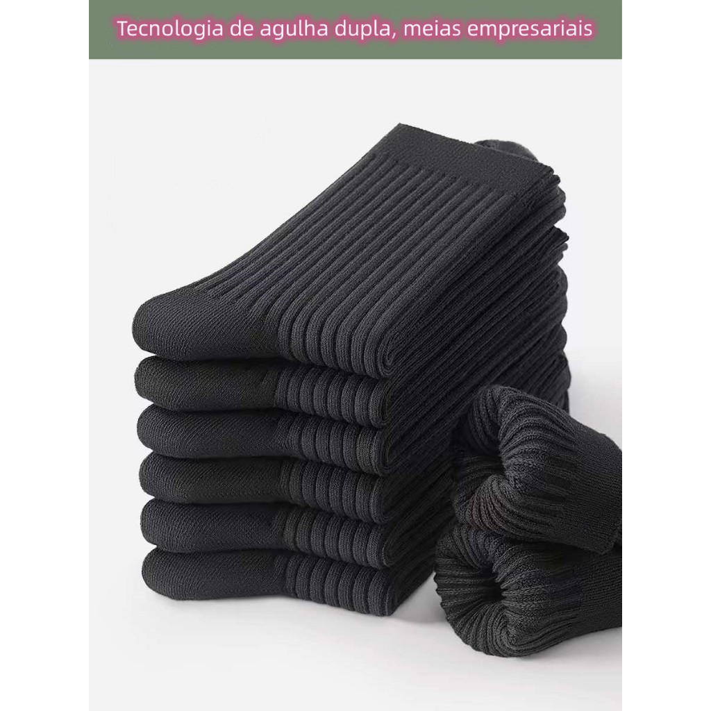 Kit 3/6/12 pares de meias de algodão desportivo para homem de alta qualidade com agulha dupla e comprimento longo em Oferta na Shopee