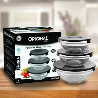 Kit Conjunto De 3 Potes De Vidro Resistente Hermeticos Organizadores De Cozinha Multiuso