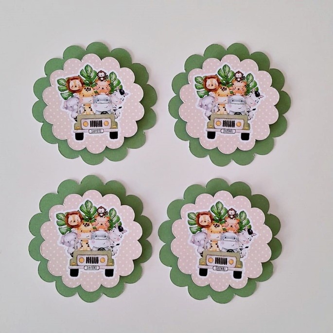 Aplique 3D Escalope Personalizados Safari Lembrancinhas para Festa Infantil Aniversário