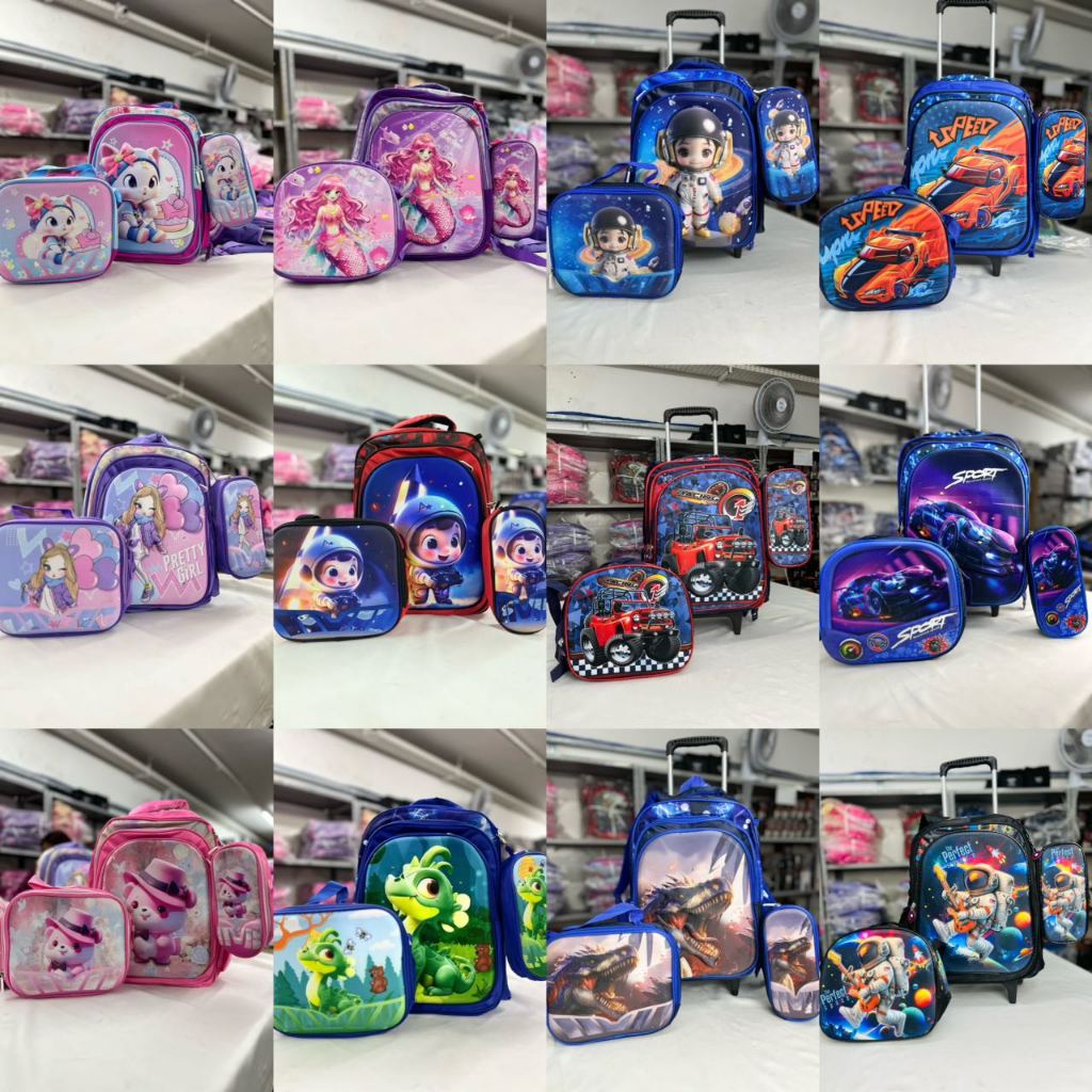 Kit Mochila Escolar Infantil de Rodinhas Menino Bolsa Resistente Impermeável Com Lancheira e Estojo BMA9719U-KIT em Oferta na Shopee