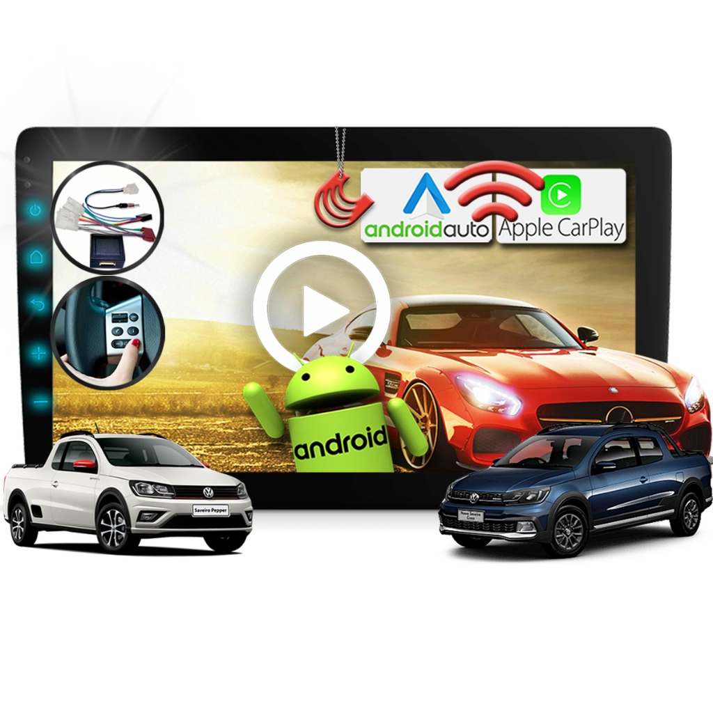 Kit Multimidia 9 polegadas Android Saveiro 2017 a 2025 - Tela Som Central Redecan Canbus CarPlay GPS