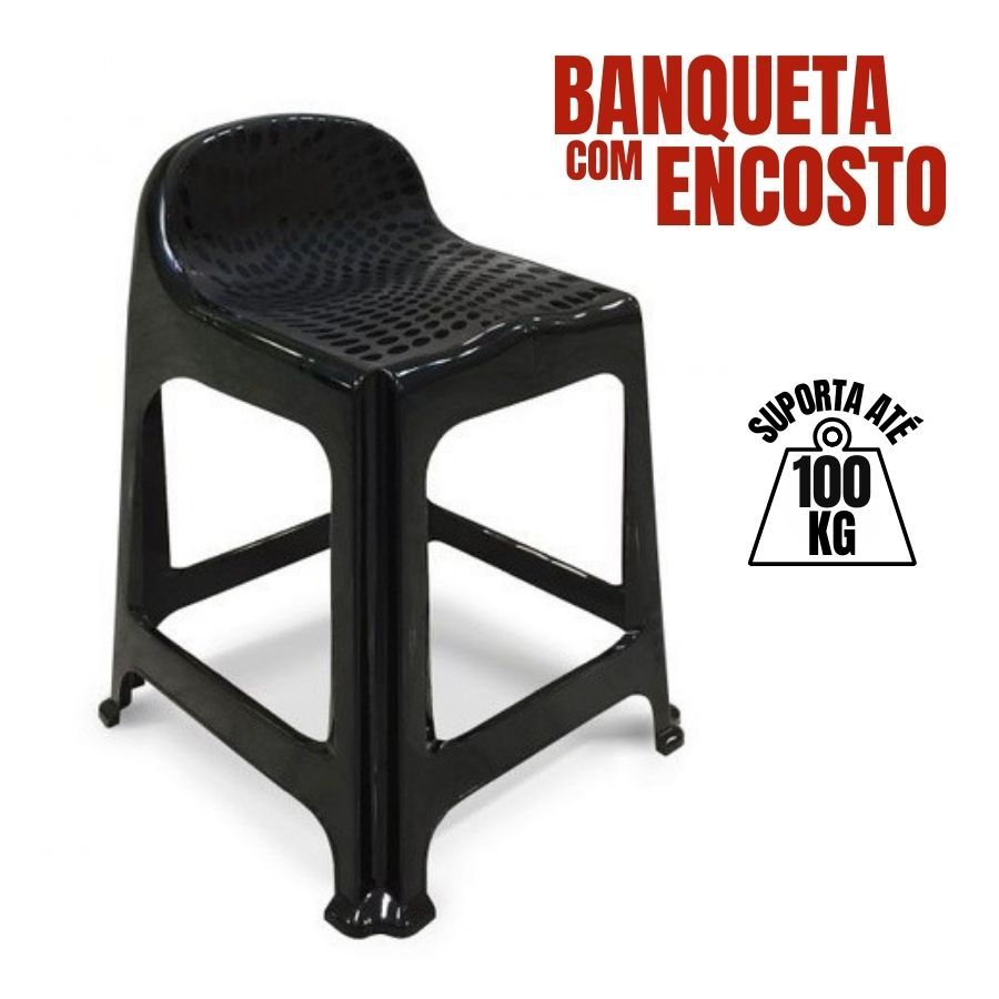 Banqueta Banquinho Plástico 59x44x40CM Com Encosto