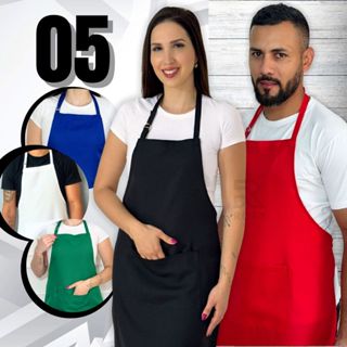 Kit 5 e 10 Avental Com Bolso Ajustável Corpo Inteiro Oxford Liso Garçom Cozinha em Oferta na Shopee