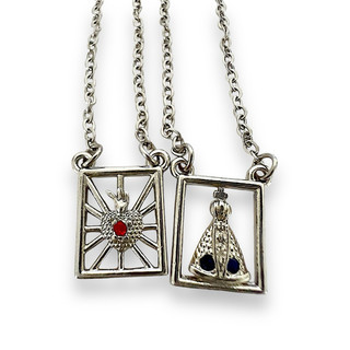 Colar de Escapulario Nossa senhora Aparecida de Aço inoxidável feminino, Aço Inox nossa senhora coração de jesus strass