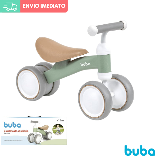 Bicicleta de Equilíbrio 4 rodas Buba Verde Sem Pedal Infantil