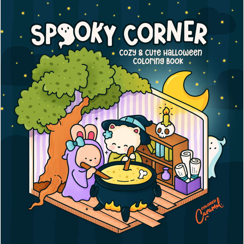 Livro de Colorir Spooky Corner - Estilo Bobbie Goods - 45 Folhas - Holográfico - Ursinho Bobi -Lindo