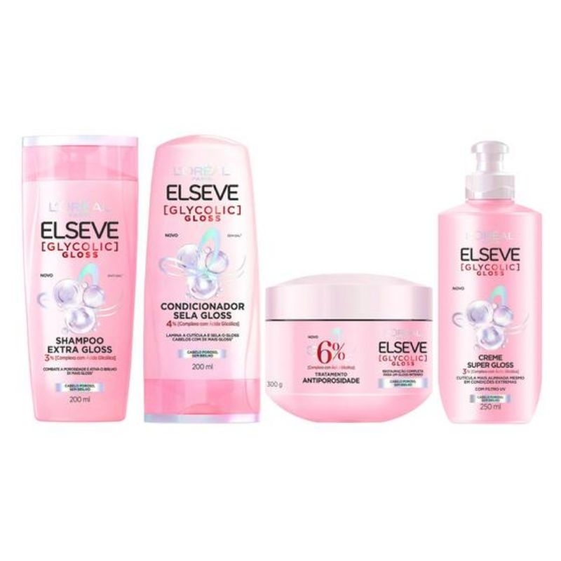 Kit Elseve Glycolic Gloss Shampoo 200ml + Condicionador 200ml + Máscara de Tratamento 300g...
