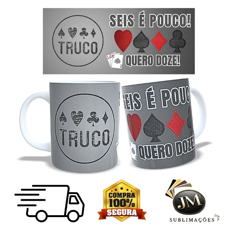 ♣️♥️🖤Caneca de Truco - Acompanhante Perfeita para os Reis da Mesa- Material Porcelana