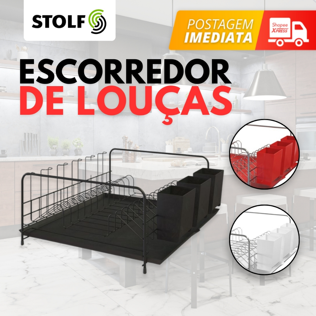 Escorredor de Louças Bali Tubular com Bandeja e Porta Talheres Plástico - Stolf REF:1424