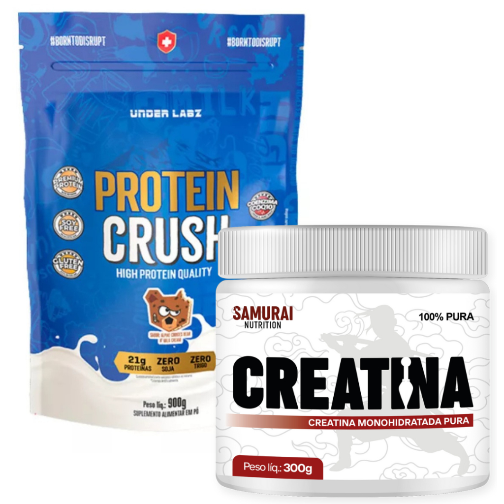 Kit Whey Protein Crush 900g Under Labz Refil + Creatina 300g Monohidratada Samurai Nutrition em Oferta na Shopee