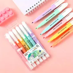 Marca Texto 2 Pontas 6 Cores Candy Color Tom Pastel Marcador Canetinha Material Escolar Papelaria