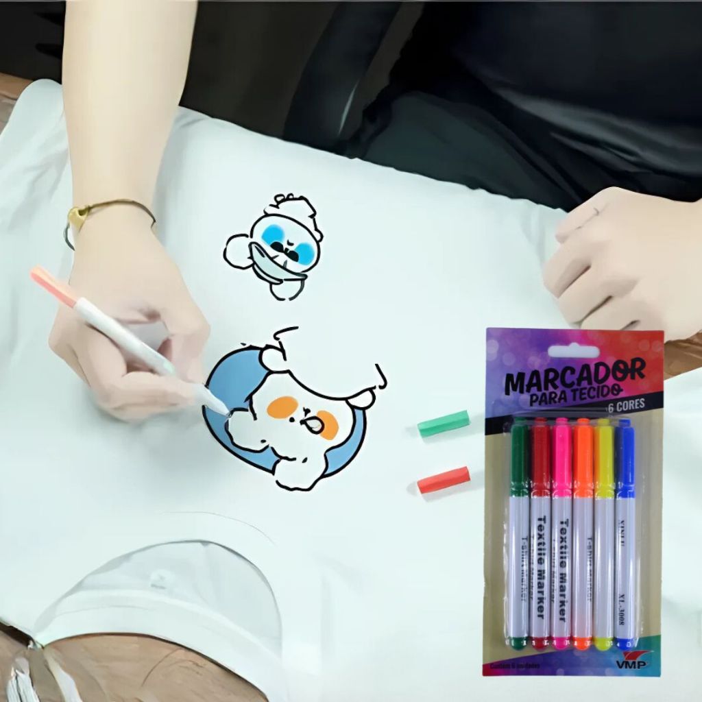 Canetão Permanente para Tecido Artesanato Costura DIY Risco Em Tecido 6 Cores Coloridas Forte em Oferta na Shopee