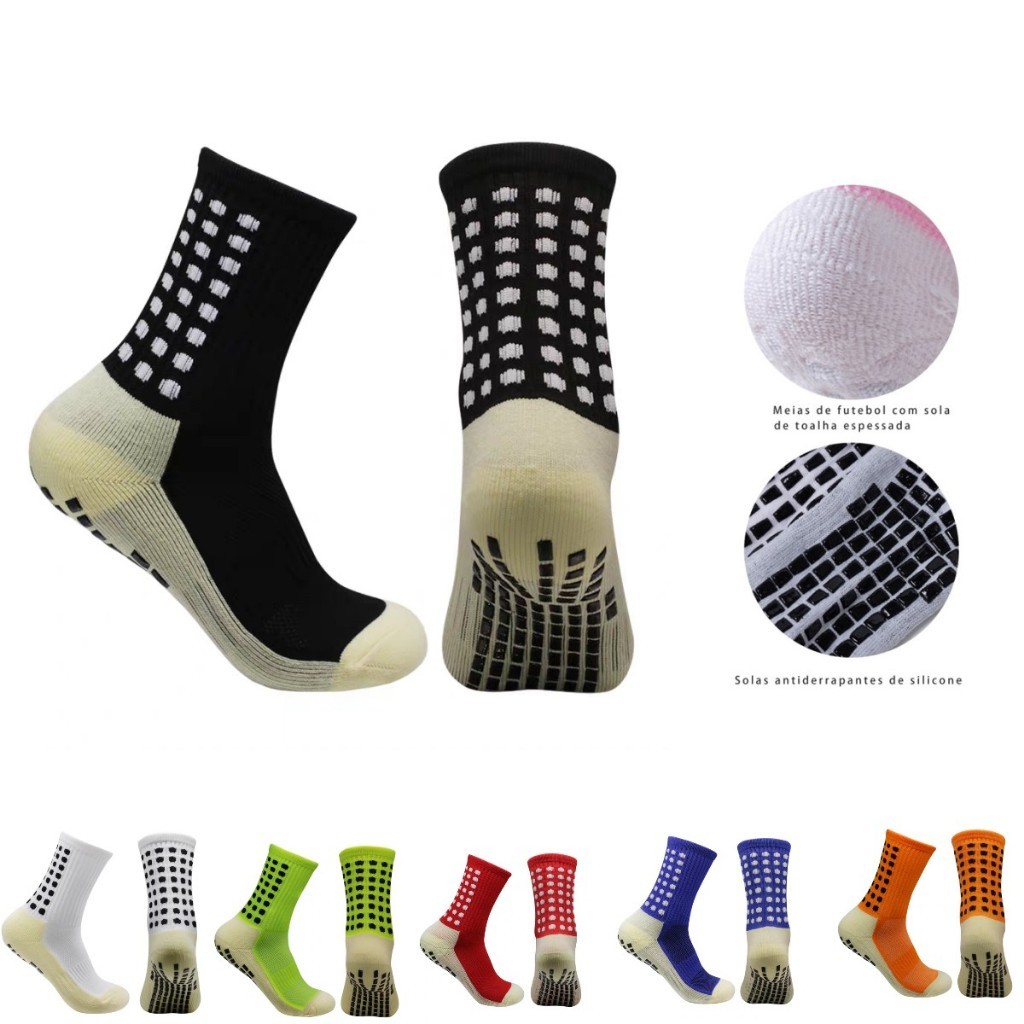 Kit2/6/12 pares de meias de futebol de borracha antiderrapantes, meias esportivas em Oferta na Shopee