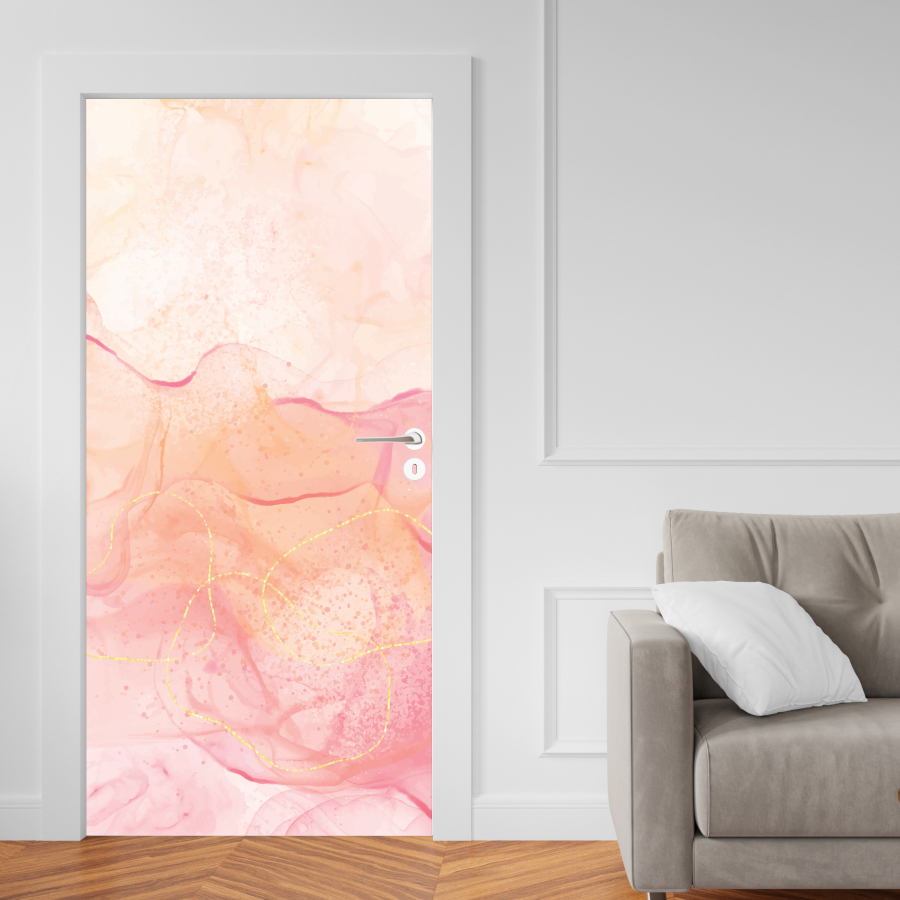 Papel Parede Adesivo para Portas de Madeira ou Vidro Decoração Revestimento - MARMORE ROSA DOURADO 0761