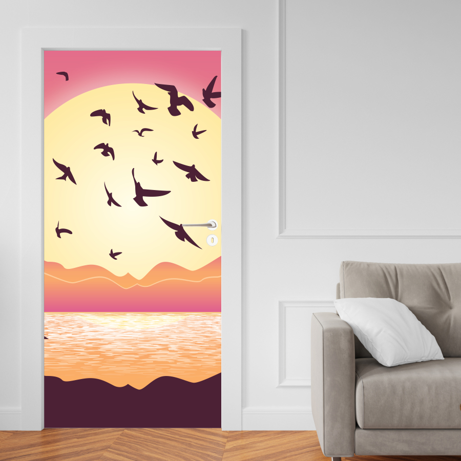 Papel Parede Adesivo para Portas de Madeira ou Vidro Decoração Revestimento - PASSARO ENTARDECER 001