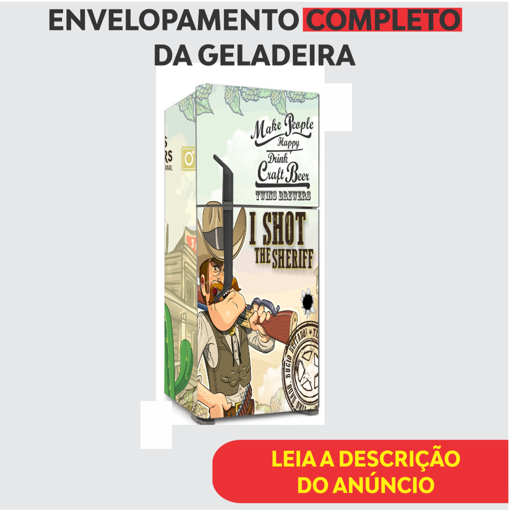 Adesivo Para Geladeira, Decoração, ENVELOPAMENTO, Cozinha, Bar, Tabacaria, Boteco - VELHO OESTE COWBOY