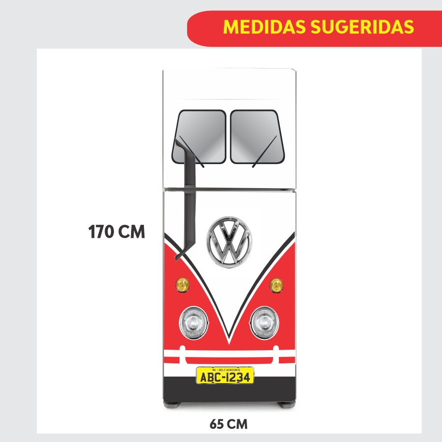 Envelopamento SÓ FRENTE, - Adesivo Para Geladeira, Decoração, Cozinha, Bar, Tabacaria, Boteco - KOMBI VERMELHA