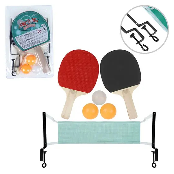 KIT Ping Pong Tênis de Mesa C/ 2 Raquetes Anatômicas, 3 Bolas, 1 Rede e 2 Suportes Original Inmetro