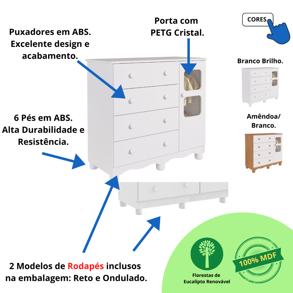 Quarto de Bebê Completo Guarda Roupa Uli 2 Portas Cômoda Uli 100% MDF · foto 2