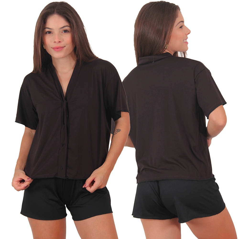 Pijama Americano Suede Short Doll Linha Noite Blogueirinha em Oferta na Shopee