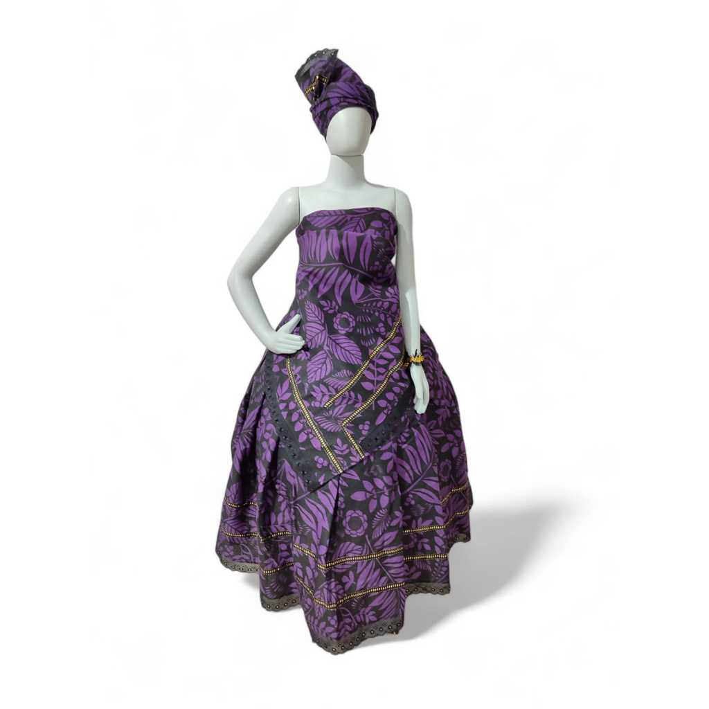 ROUPA FEMININA LUXO BAIANA POMBA GIRA 3PÇS ESTAMPADA PRETO E ROXO UMBANDA CANDOMBLÉ — imagem 2 de 2