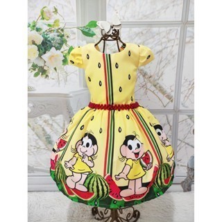 Vestido Menina Infantil Perola Vermelha Temático Magali Amarelo