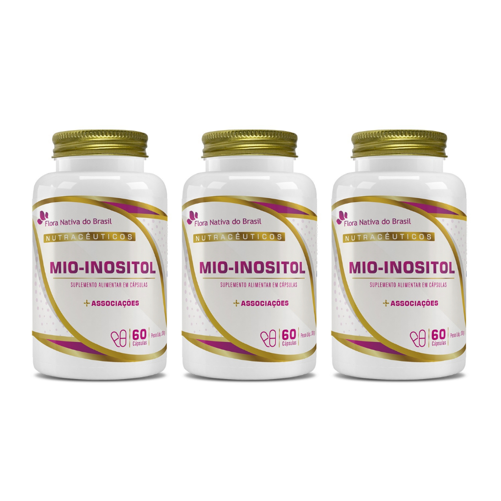 Kit 3x Mio Inositol + Picolinato Cromo + Zinco Vitamina B1 B6 D3 K2 60 Cápsulas 500mg - Flora nativa